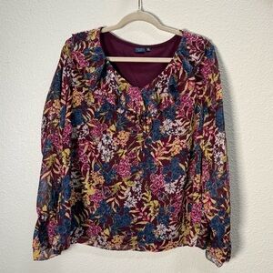Kaari Blue Curvy Women’s Plus Size Burgundy Ruffled Long Sleeve Blouse Size 1X